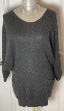 Oversized Cynthia Rowley 100% Cashmere Gray 3/4 Sleeve Tunic Sweater Size M